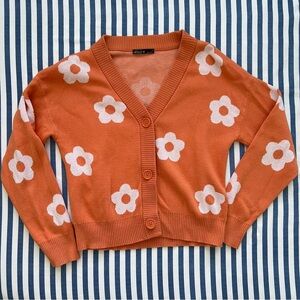 Kids' Floral Knit Cardigan in Orange and White Size S